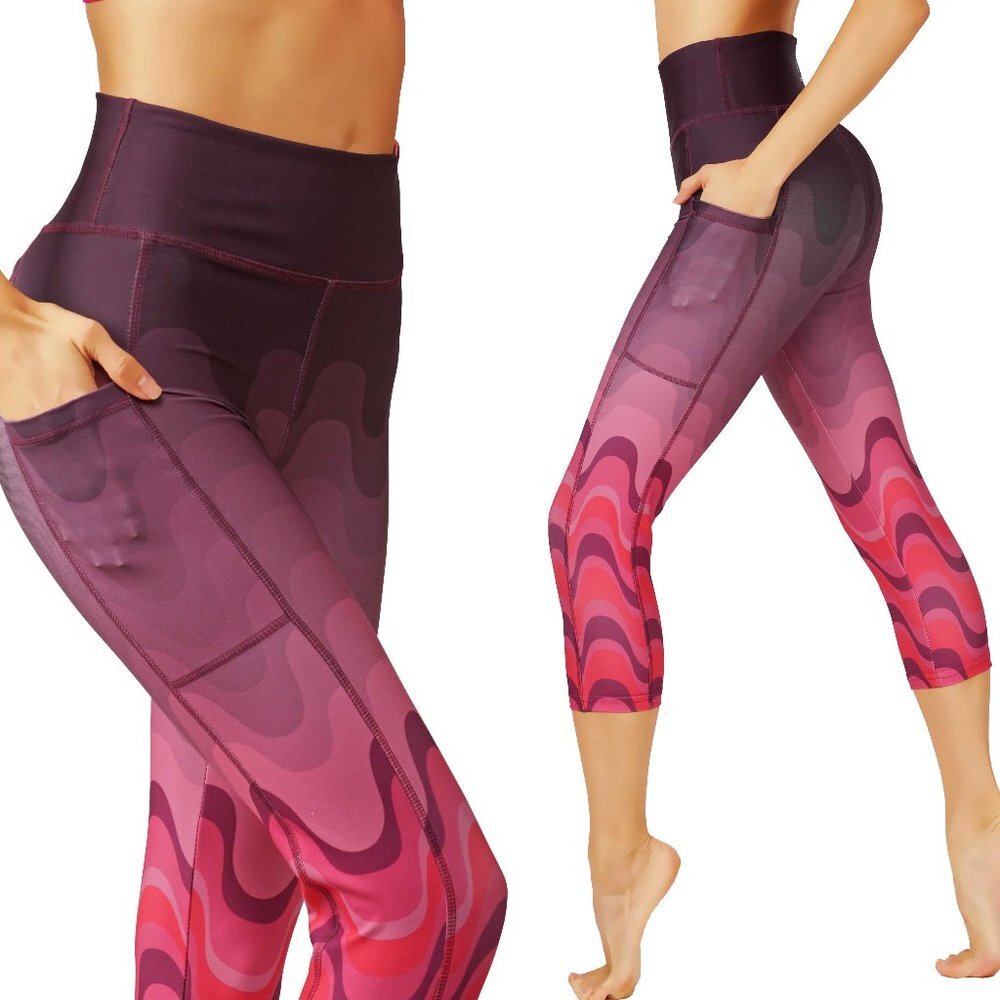 Ombre Pink Wavy leggings deep pockets capri high waist compression